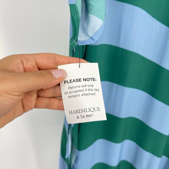 Haremlique a la Mer | Oblique Blue Green Evil Eye Striped Kaftan Maxi Coverup M - Picture 11 of 14